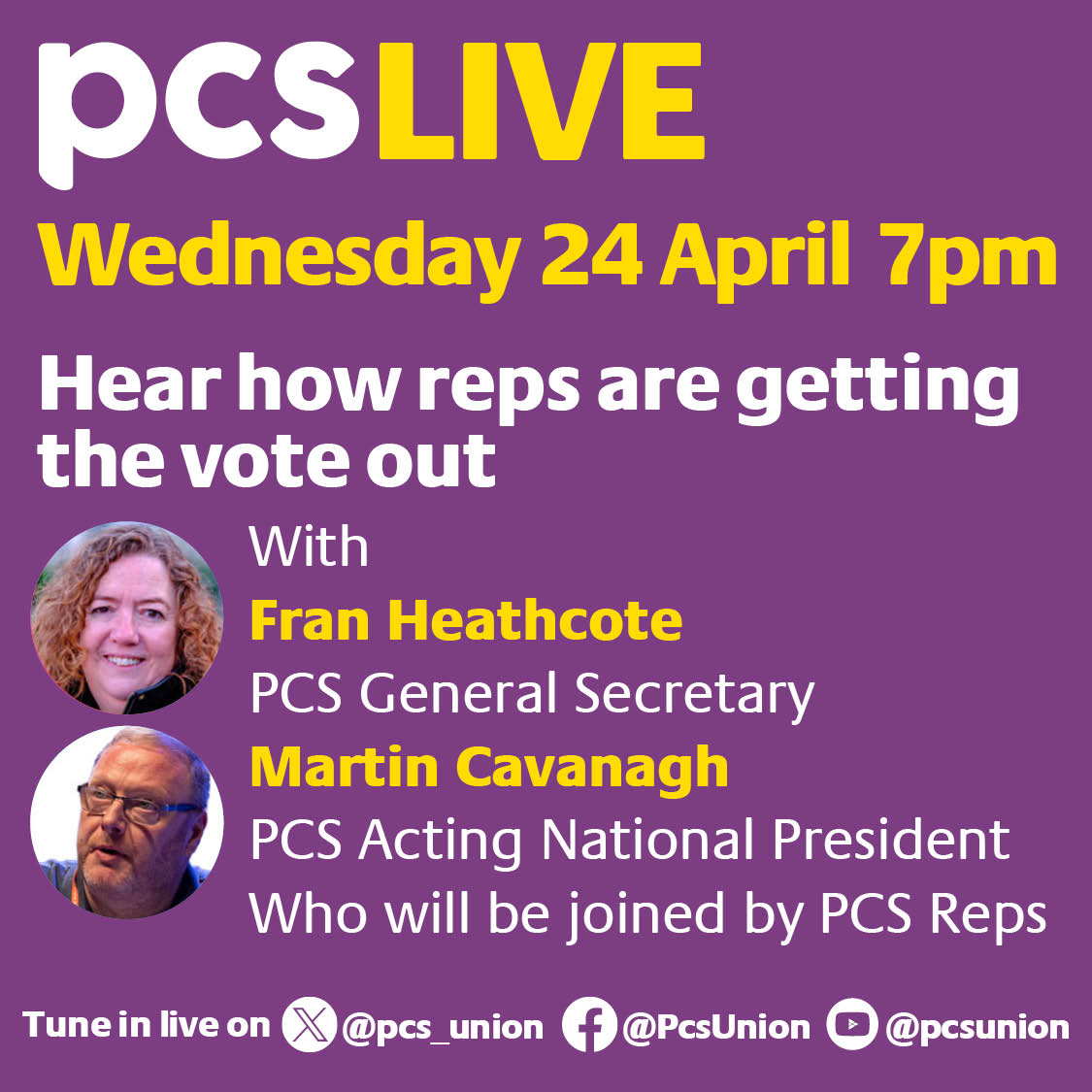 Tune in LIVE this Wednesday!

More details: pcs.org.uk/news-events/ne…

#PCSVoteYes #HaveYourSay #PopItInThePost