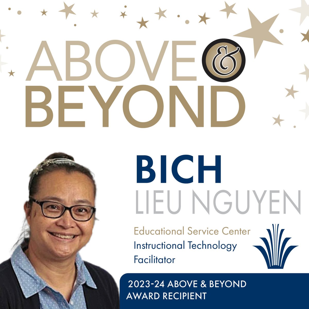 Congratulations to 2023-24 Above & Beyond Awards recipient: Bich Lieu Nguyen! Bich Lieu Nguyen, instructional technology facilitator at the Educational Service Center, is a role model for #AHSchools staff. Read more about how Bich has gone Above & Beyond: bit.ly/440iFBj