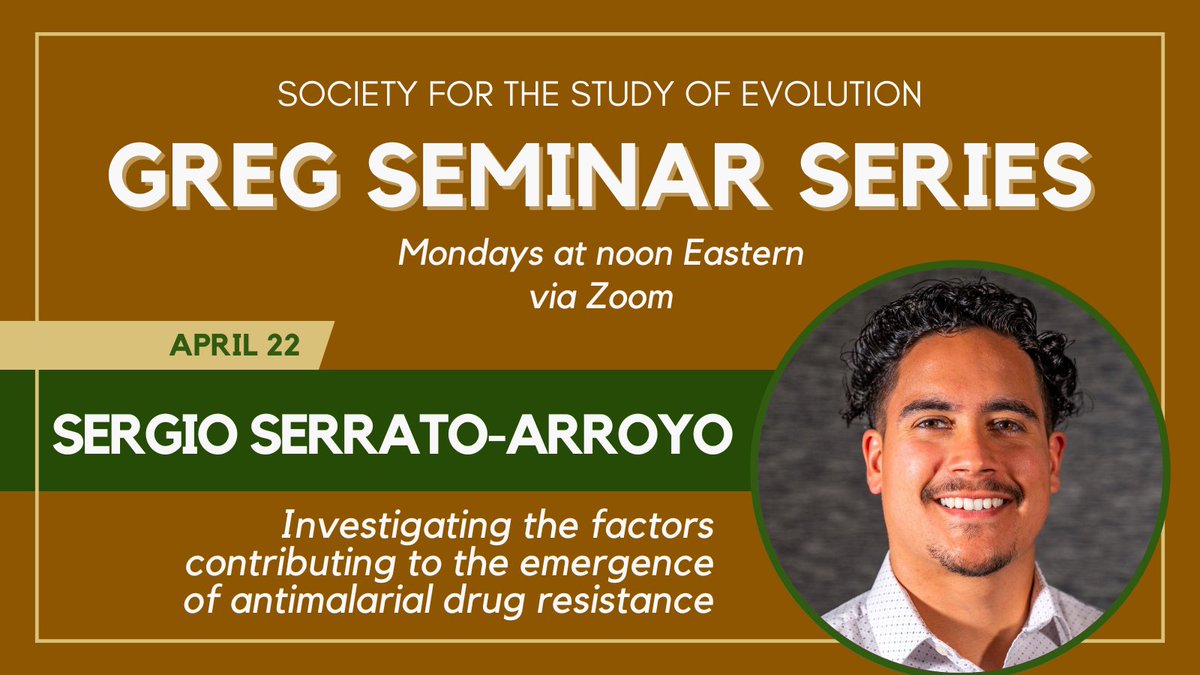 SSE GREG Seminar today at 12:00pm Eastern US time! Today's topic: the factors contributing to antimalarial drug resistance How to join: 1. Click here: evolutionsociety.org/meetings/greg-… 2. Click 'The seminar will be presented via Zoom: Click here to join'