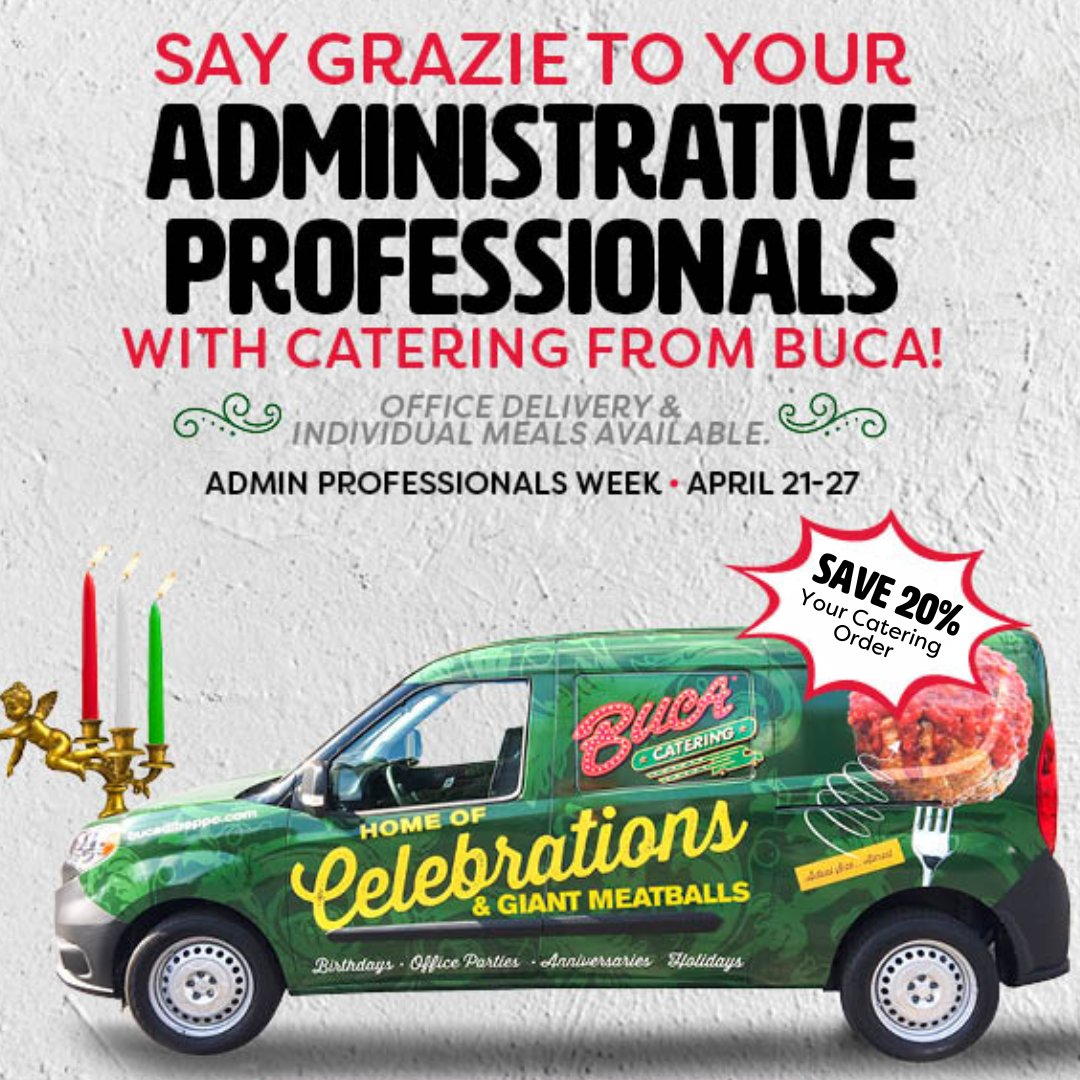 🍽️ Administrative Professionals Week calls for a celebration! Enjoy a 20% saving on catering orders from Buca di Beppo and treat your team to an unforgettable Italian meal 🍝 Click the link to receive your offer and learn more: bucadibeppo.com/offers/admin-p…