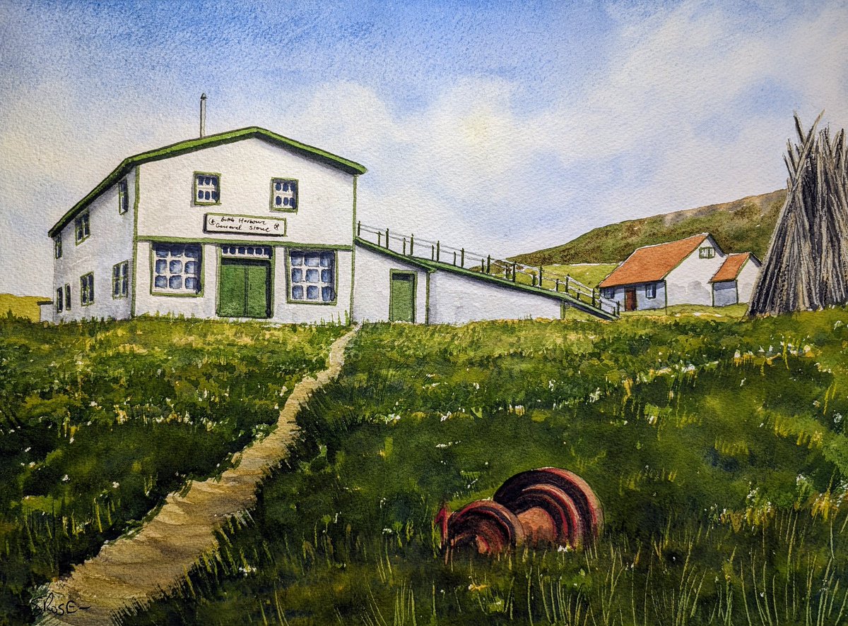 'General Store, Battle Harbour, Labrador' in watercolour. Inspired from a photo by @stan_sdcollins