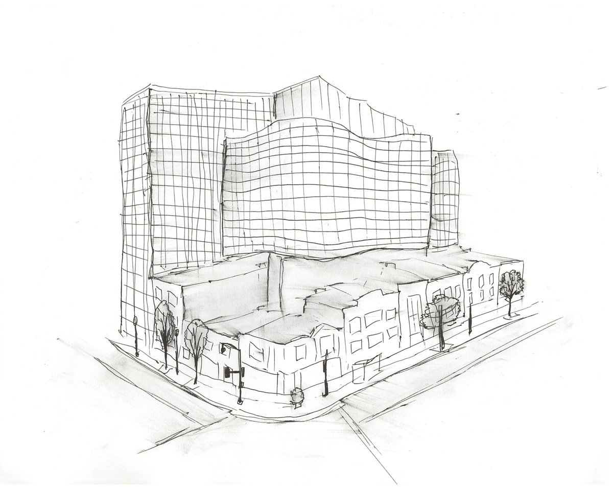 BELL_Architects's tweet photo. Check out the top three sketches of our in-house, thirty minute #SketchoftheMonth Competition! The location is 7th and L Street block, which is close to our office. Share your thoughts, and let us know which one you like the most! https://t.co/UACy59P9GN