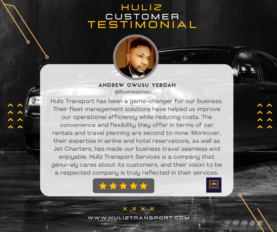 Meet Mr. Andrew Owusu Yeboah, a visionary businessman whose journey with #HulizTransport has transformed his business.
#CustomerTestimonial #HappyCustomer #Logistics #CustomerSatisfaction #Transport #HappyClient #SatisfiedCustomer #CustomerVoice #CustomerReview #LogisticsJourney