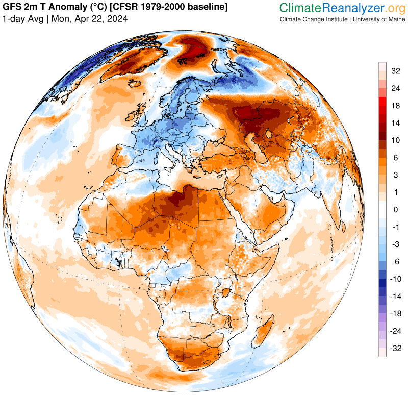 Siamo nel pieno dell'avvezione di aria fredda di origine artica che sta interessando gran parte dell'Europa. 
Nuclei di aria fredda (circa -30°C a 5500 metri) raggiungono anche l'Italia, favorendo rovesci diffusi, temporali e nevicate in montagna. 1/2