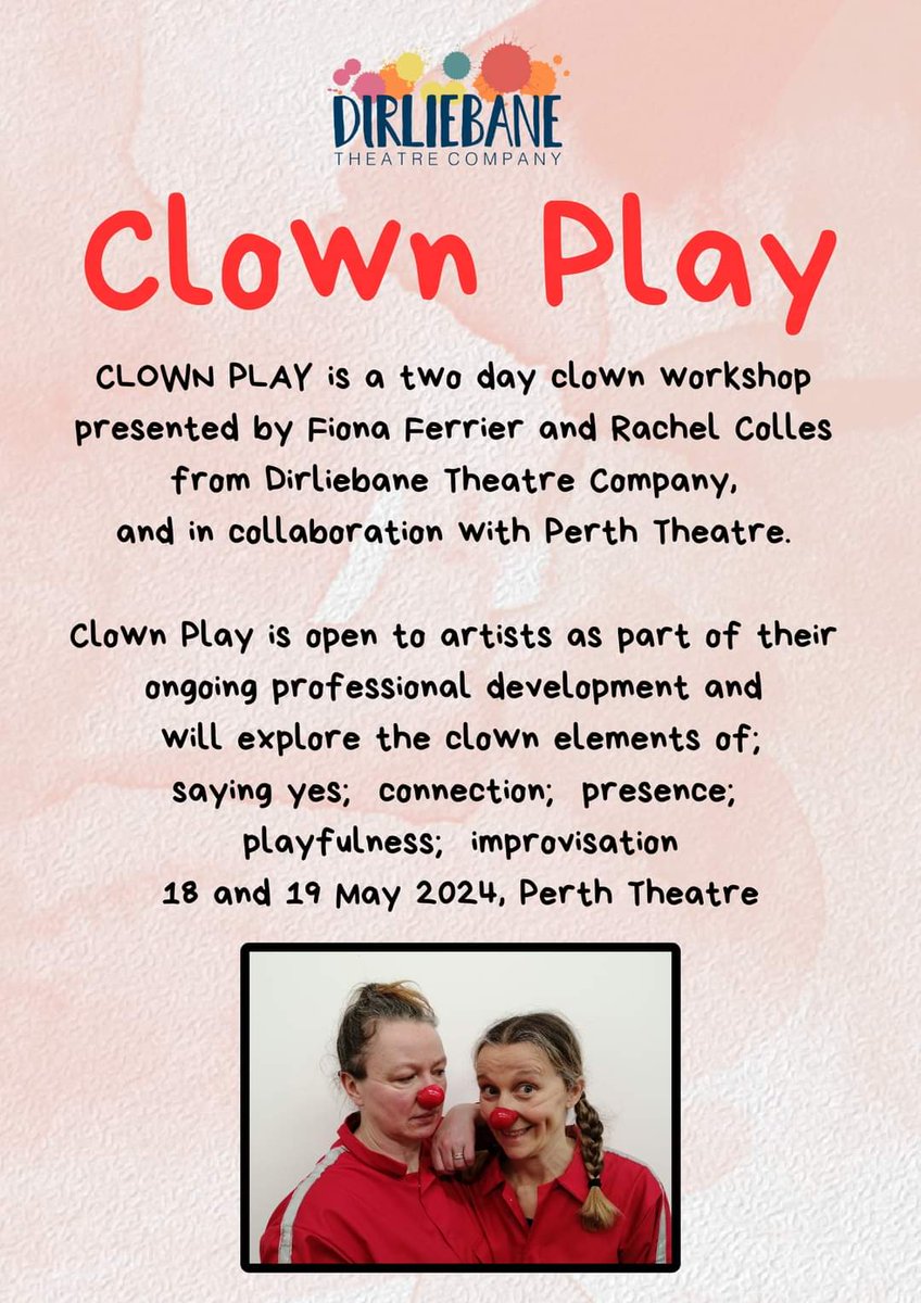 We are thrilled to be inviting @DirlbaneTheatre back to the theatre for a two day clown workshop, led by Fiona and Rachel, two of the lovely people behind Laaaunch! Fancy learning the art of clownery? See the link in our bio to book tickets!