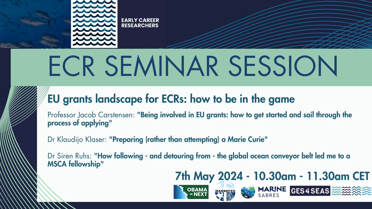 An exciting opportunity for ECRs! This session focuses on some excellent insight from researchers at various stages. For more details and a link, please fill out the registration below! @ObamaNext @MarineSABRES @ges4seas_mooc docs.google.com/forms/d/e/1FAI…