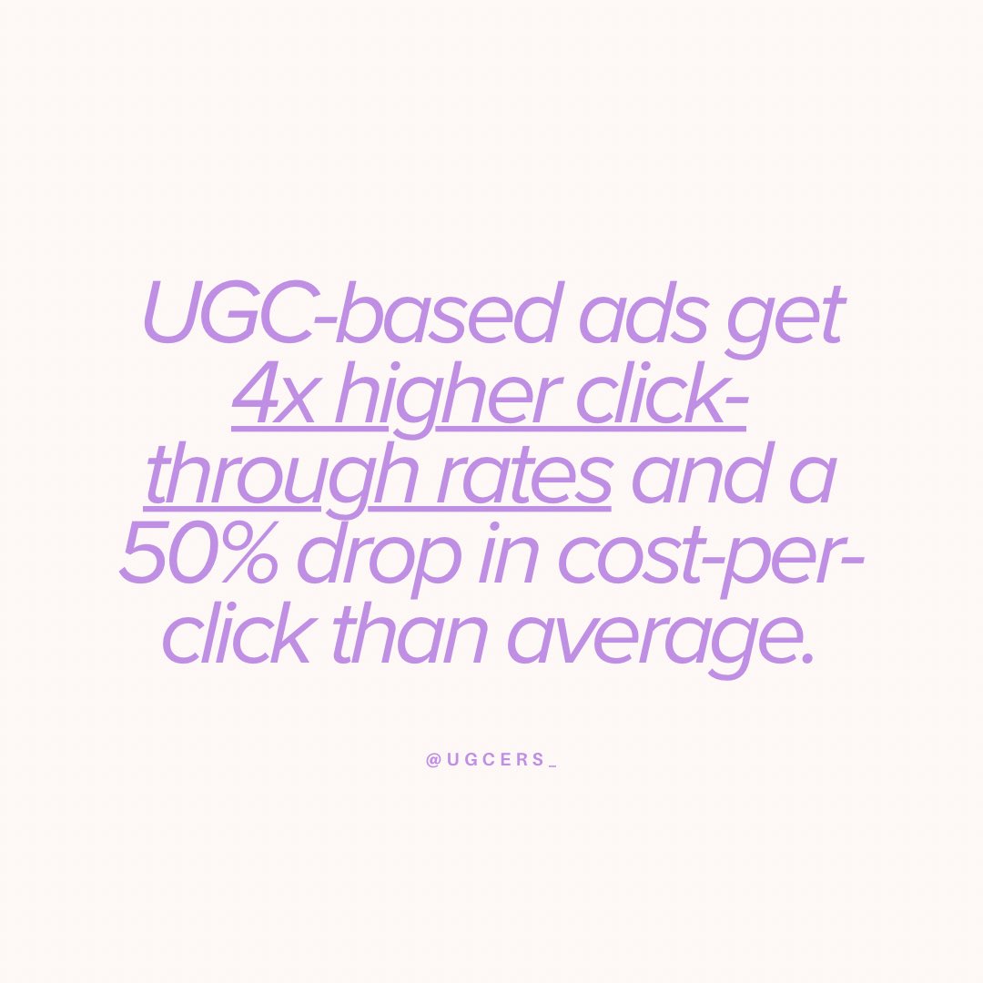 Reduce your CPC and increase your CTR with UGC creative 🚀 

Looking for an agency to support your paid ad strategy? Get in touch today at ugcers.com 
#ugc #paidads #marketingagency #contentcreation #content #usergeneratedcontent #paidads #paidadstrategy #socialmedia