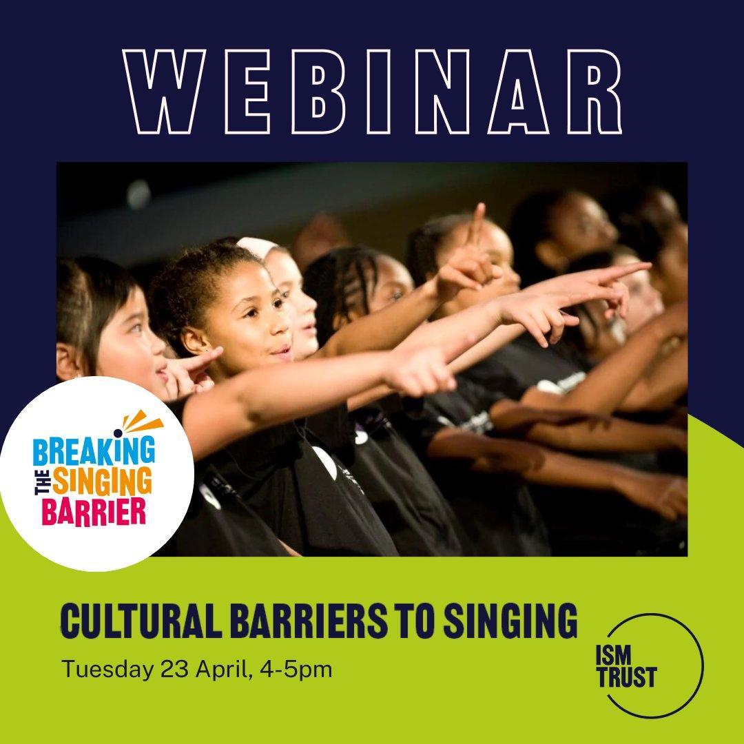 Join @ISM_trust's webinar 'Cultural barriers to singing' on 23 April, 4-5pm, as an expert panel discuss religion, family attitudes, cultural legacy, and navigating differing cultural and social expectations ism.org/advice/singing…