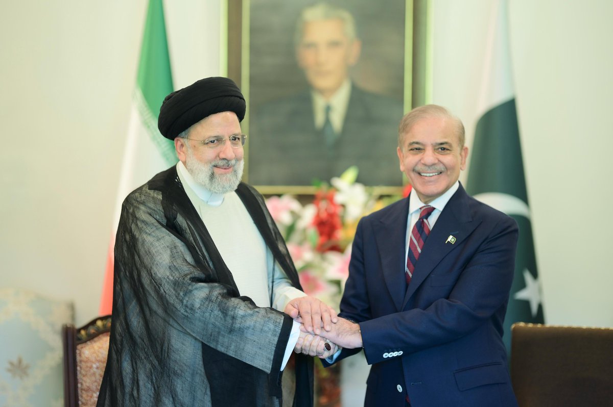 Prime Minister Muhammad Shehbaz Sharif meets with Iranian President H.E. Dr. Seyyed Ebrahim Raisi on 22 April, 2024.