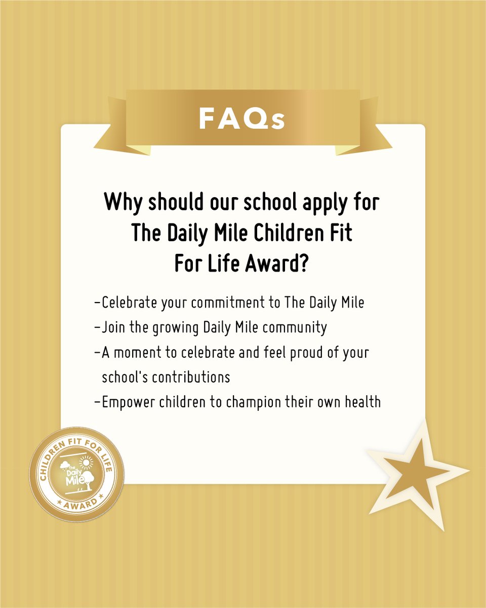 🏆 🏃| The Daily Mile Children Fit For Life Award launches today! It aims to recognise and celebrate those schools that have fully embraced #dailymile, bringing positive impacts and tangible benefits to their community. To apply to visit: bit.ly/3UrBo5B