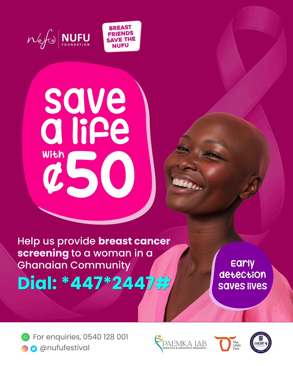 Join us in making an impact! With just 50 cedis, you can provide breast cancer screening to a woman in need in a Ghanaian community. Your contribution matters.
Donate today to short code *447*2447# and be part of something meaningful.
#EarlyDetectionSavesLives
#CommunitySupport