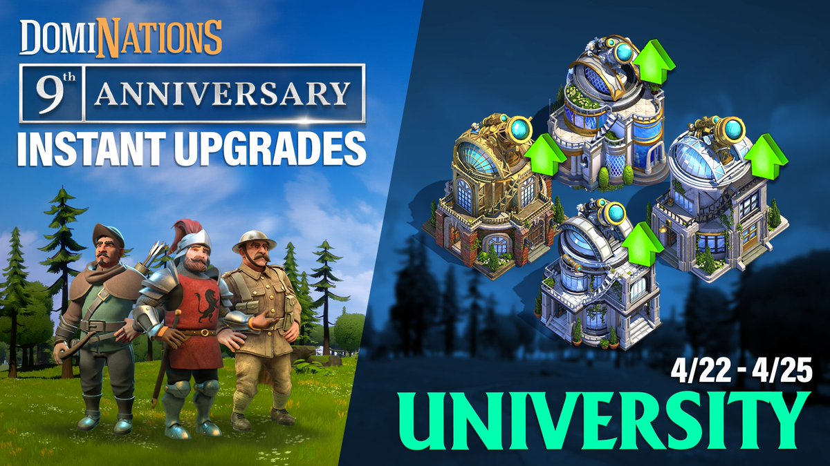 PlayDomiNations's tweet photo. Instant upgrades are here as part of our 9th Anniversary celebration! Get instant upgrades to the University for a super limited time!⬆️
⚔️ Play DomiNations Now: https://t.co/zxrrYdldyj
#PlayDomiNations #9thAnniversary #InstantUpgrades https://t.co/IMrnXKpRyz