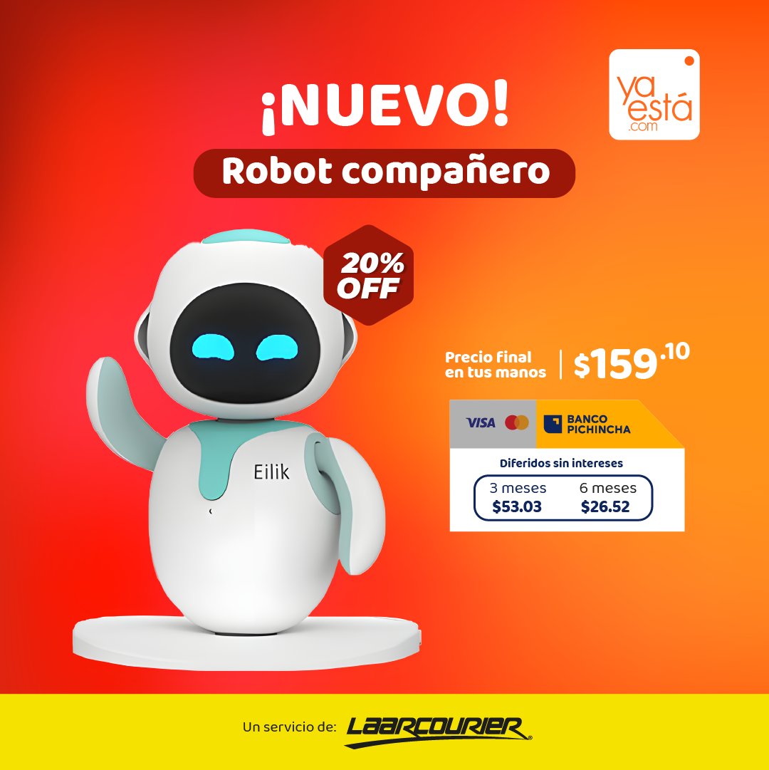 yaestacom's tweet photo. ¡Descubre una de las últimas innovaciones en tecnología! 🤖 

Te sorprenderá con sus funciones inteligentes

#RobotCompañero #TecnologíaAvanzada #YaEstá https://t.co/0X4Q8bGtvC
