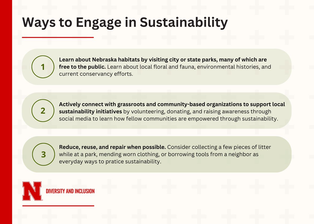 UNL_ODI's tweet photo. Celebrate the onset of spring by learning about how sustainability relates to diversity and inclusion and the everyday actions we can take to empower our communities now and in the future.
#environmentaljustice #nebraskaenvironment #sustainability https://t.co/Z8UGFea2dW