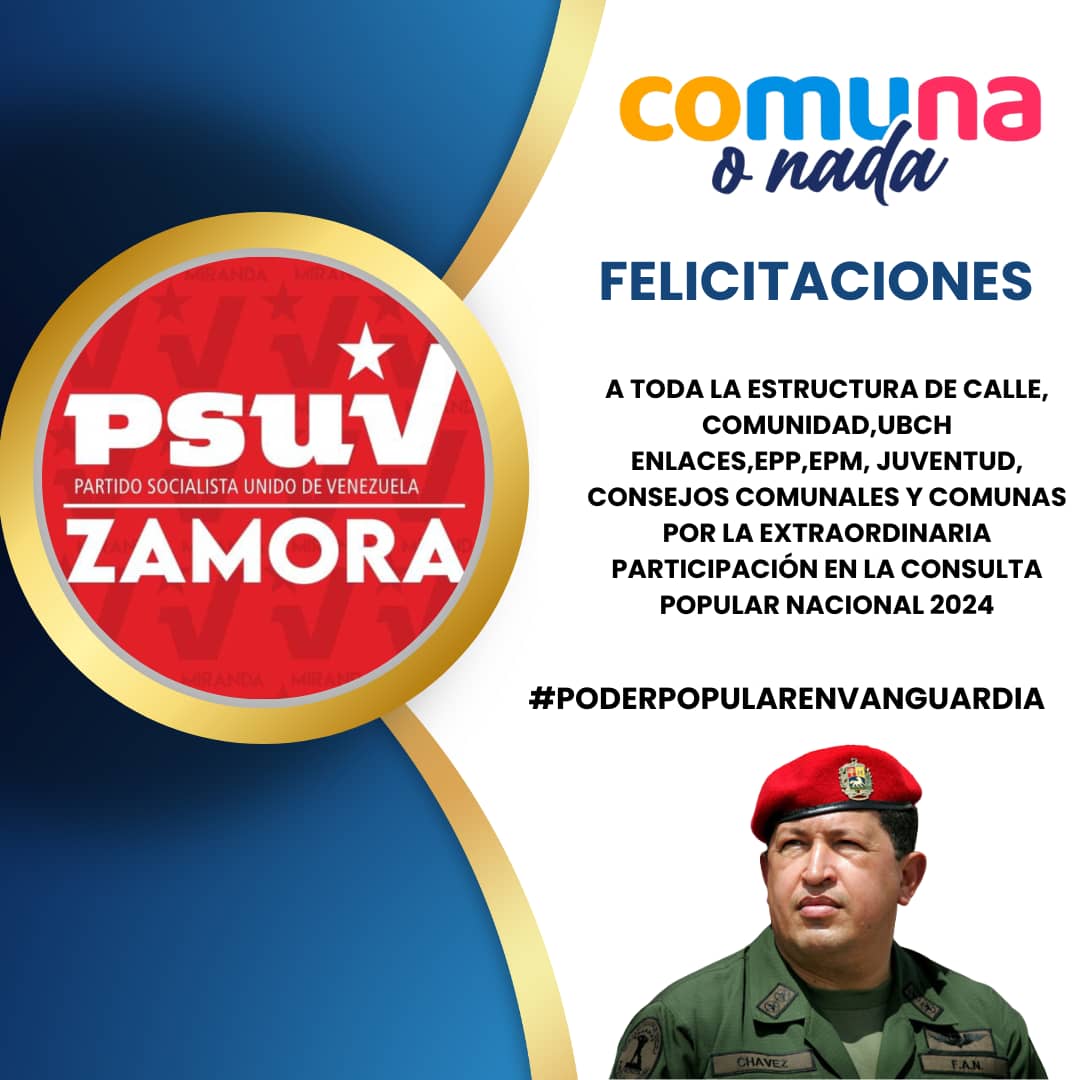¡Reconocimiento al PSUV y la JPSUV del municipio Zamora en la #ConsultaPopular2024! #Guatire #Araira ✊🗳️🇻🇪 #BloqueaElBloqueo #22Abr
