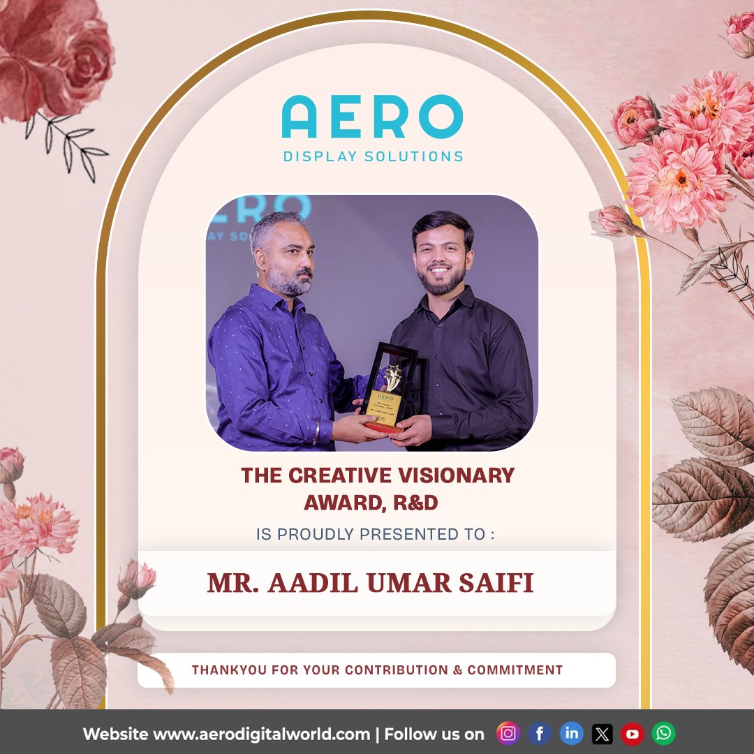 AeroDigitalWLD's tweet image. Congratulations to the master of innovative ideas, Mr. Aadil Umar Saifi. 👏🏆

#creativevisionary #innovation #aerodigitalworld #aerodisplaysolutions #digitalsignagesolutions #abhinandan #achievements #celebration #awards #brightstaraward #talent #recognition #awardwinner