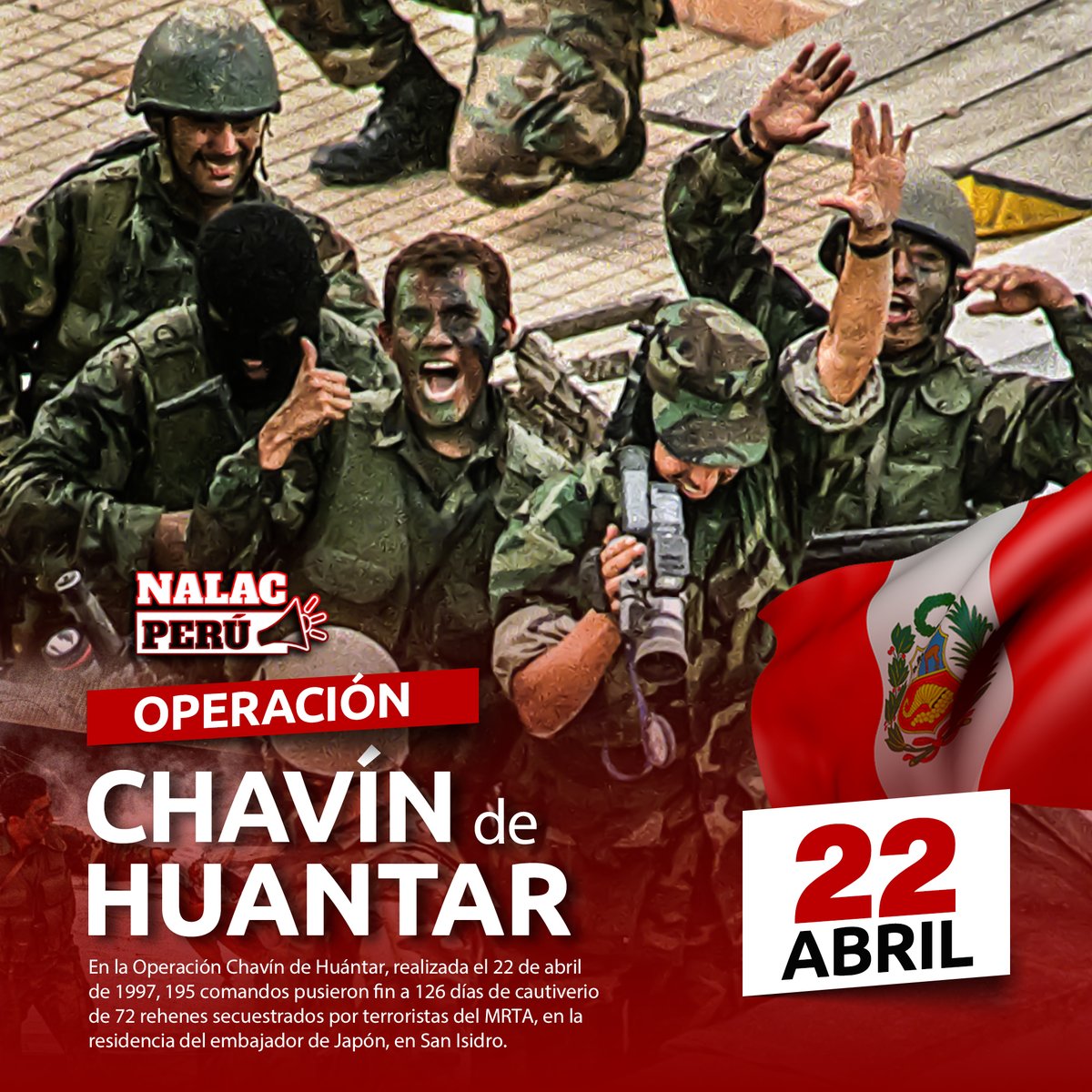 🎞️#ChavínDeHuántar | Hoy se celebran 27 años de la Operación Chavín de Huántar. Honramos el legado de aquellos que pusieron su vida en riesgo por el bienestar de todos los peruanos. 🇵🇪 ¡TERRORISMO NUNCA MÁS!