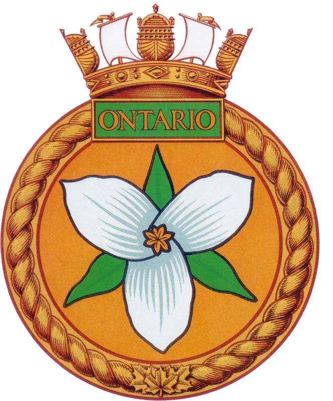 Badge of the Day HMCS ONTARIO: Blazon: Or, a white trillium flower proper. readyayeready.com/badges/pages/o…