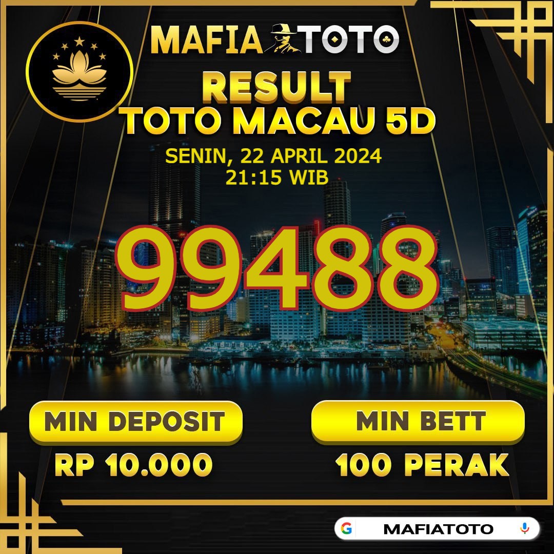 SAH
PASARAN :🔥TOTOMACAU 5D🔥
Result : 🔥99488🔥
Tanggal :  22-APRIL-2024

#mafiatot