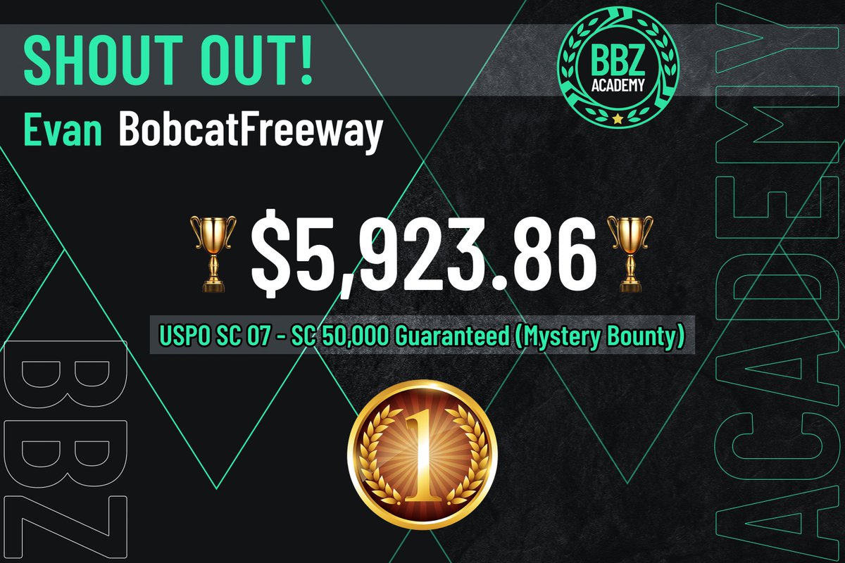 Very nice score for Academy Member Evan 'Bobcatfreeway' Evan took down the USPO Event #7 Mystery Bounty last week for $5,923.86🥳🏆
