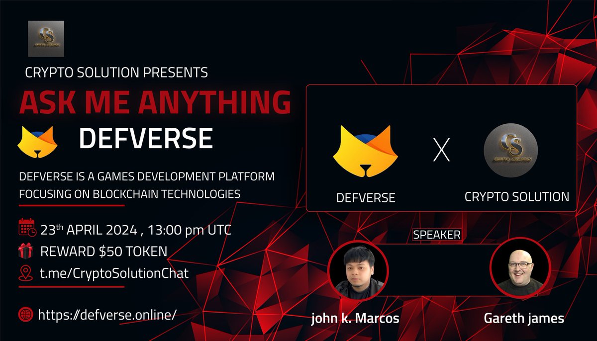 CryptoSolutionG's tweet photo. 🔊 #VIDEOAMA Crypto Solution Glad To Announce AMA with Defverse    

⏰ Date & Time: 23/04/24 AT 13:00 PM UTC

💰Rewards Pool: $100 TOKEN

🏠Venue: https://t.co/s1H3T8O76H

🎙 𝗦𝗲𝘁 𝗿𝗲𝗺𝗶𝗻𝗱𝗲𝗿 : https://t.co/nTLGyOjBPI

〽️Rules: 

1⃣ Follow @CryptosolutionG and @DefVerseNFT

2⃣ Like & Retweete 

3⃣ Comment Questions & Tag 3 Friend