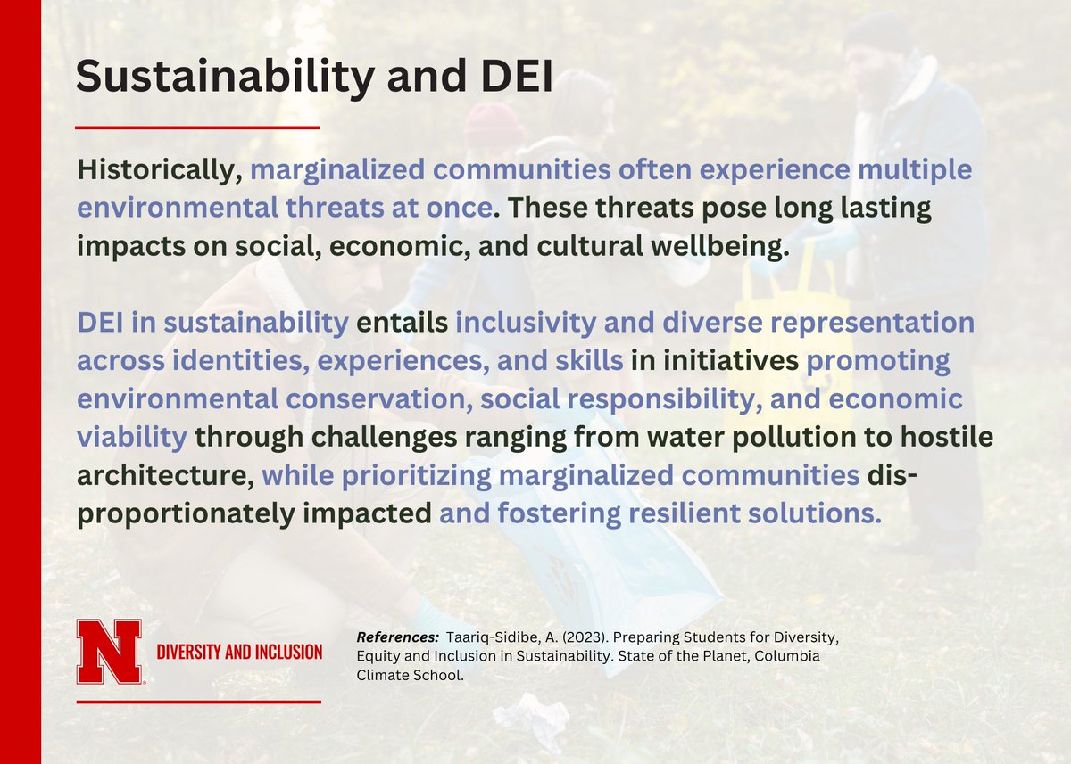UNL_ODI's tweet photo. Celebrate the onset of spring by learning about how sustainability relates to diversity and inclusion and the everyday actions we can take to empower our communities now and in the future.
#environmentaljustice #nebraskaenvironment #sustainability https://t.co/Z8UGFea2dW