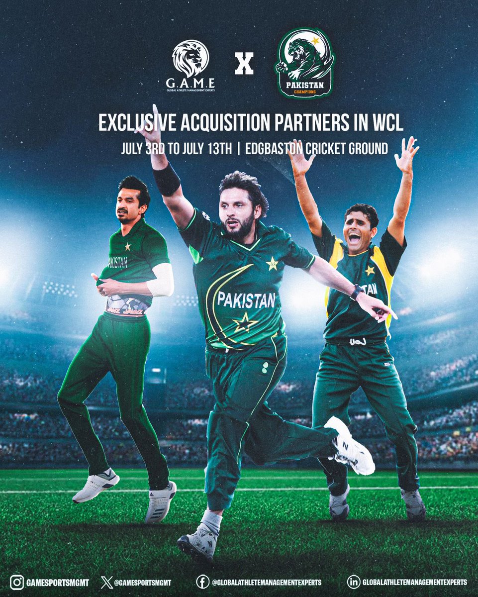 GAME x Pakistan Champions 🤝 Proud to partner up with team Pakistan Champions as acquisition partners in the upcoming World Championship of Legends 👏🏼 Let’s get the ball rollin’ with the champions😎 #IamGAME #PakistanChampions #WCL #ShahidAfridi #sportspartnership #Cricket