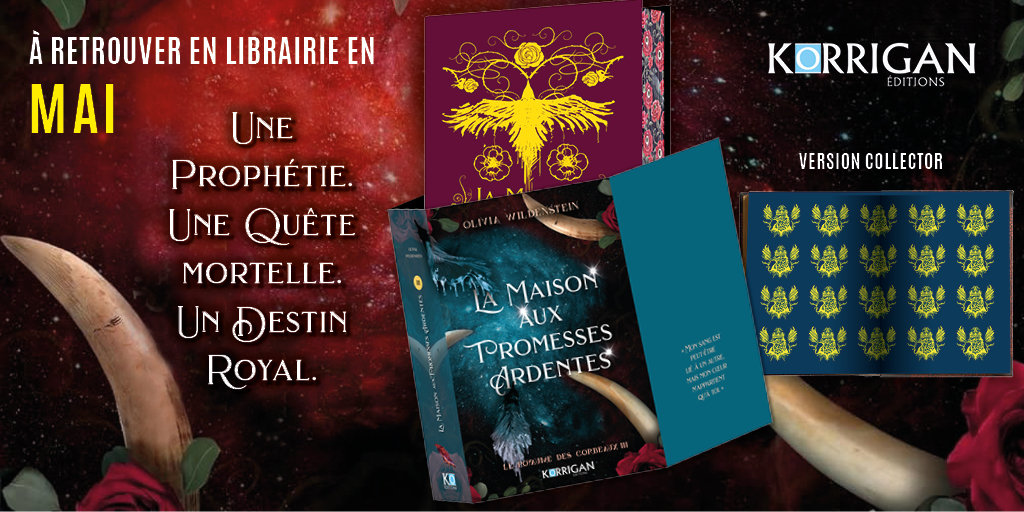 Découvrez la version collector de « La Maison aux Promesses Ardentes », le troisième tome de la saga 'Le Royaume des Corbeaux', écrit par Olivia Wildenstein. Dans cette édition à tirage unique, retrouvez : 🪶 Un embellissement des tranches (jaspage). 🌹 Une édition reliée qui a