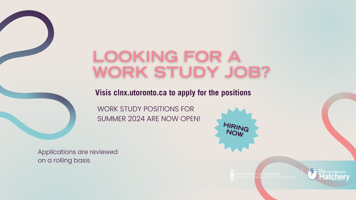 💼 THE HATCHERY IS HIRING! The Hatchery is looking to hire current U of T students to work part-time for the Summer 2024 Work Study Program 🌟 Apply Today: Visit the CLNX website and search for 'The Hatchery' to explore available positions.