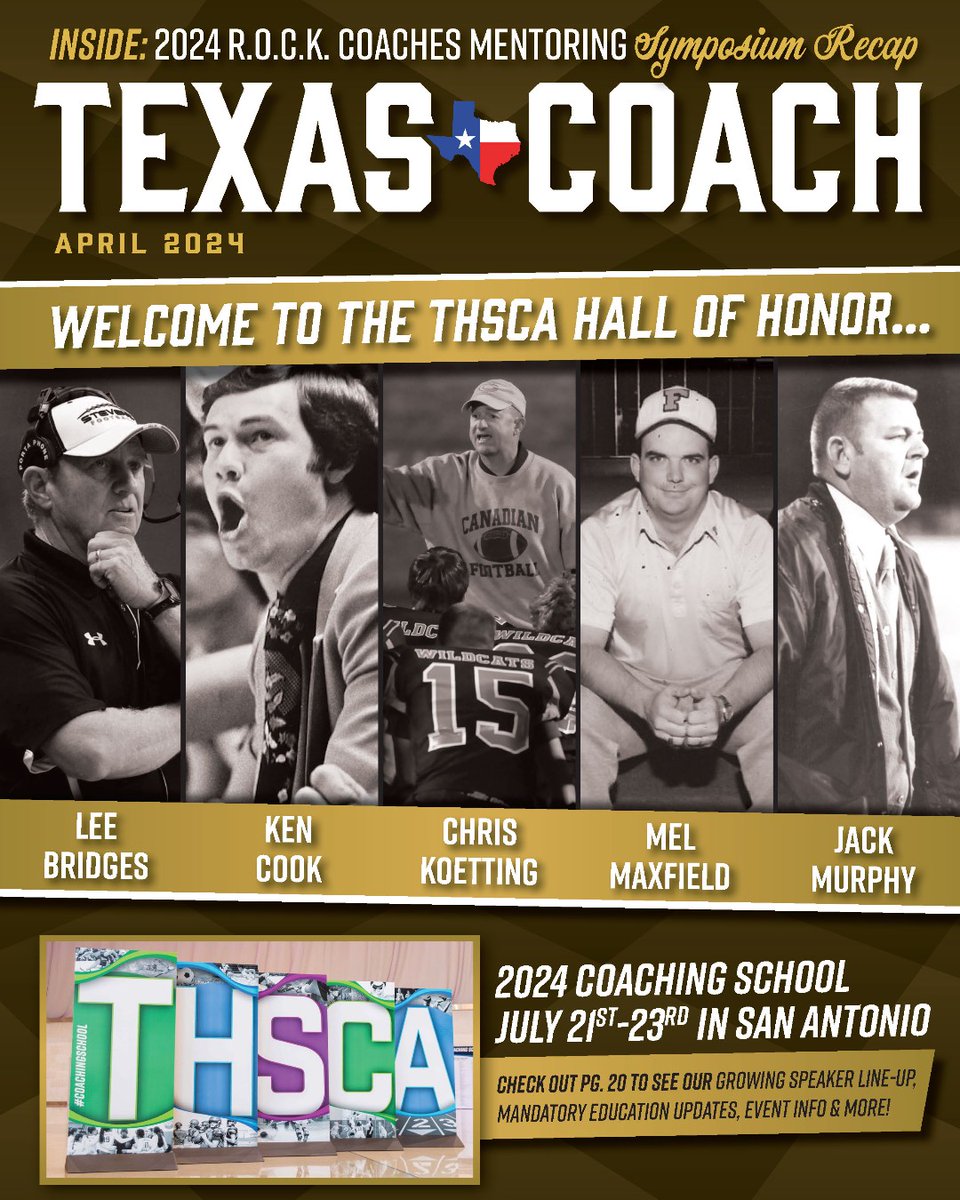 THSCAcoaches's tweet photo. Happy Monday! Be on the lookout for the latest version of the Texas Coach Magazine! 📬📨 This issue features photos from our R.O.C.K. Symposium, information on Coaching School, Hall of Honor inductees, and more! #TexasCoach #THSCA https://t.co/vUryd6w20q