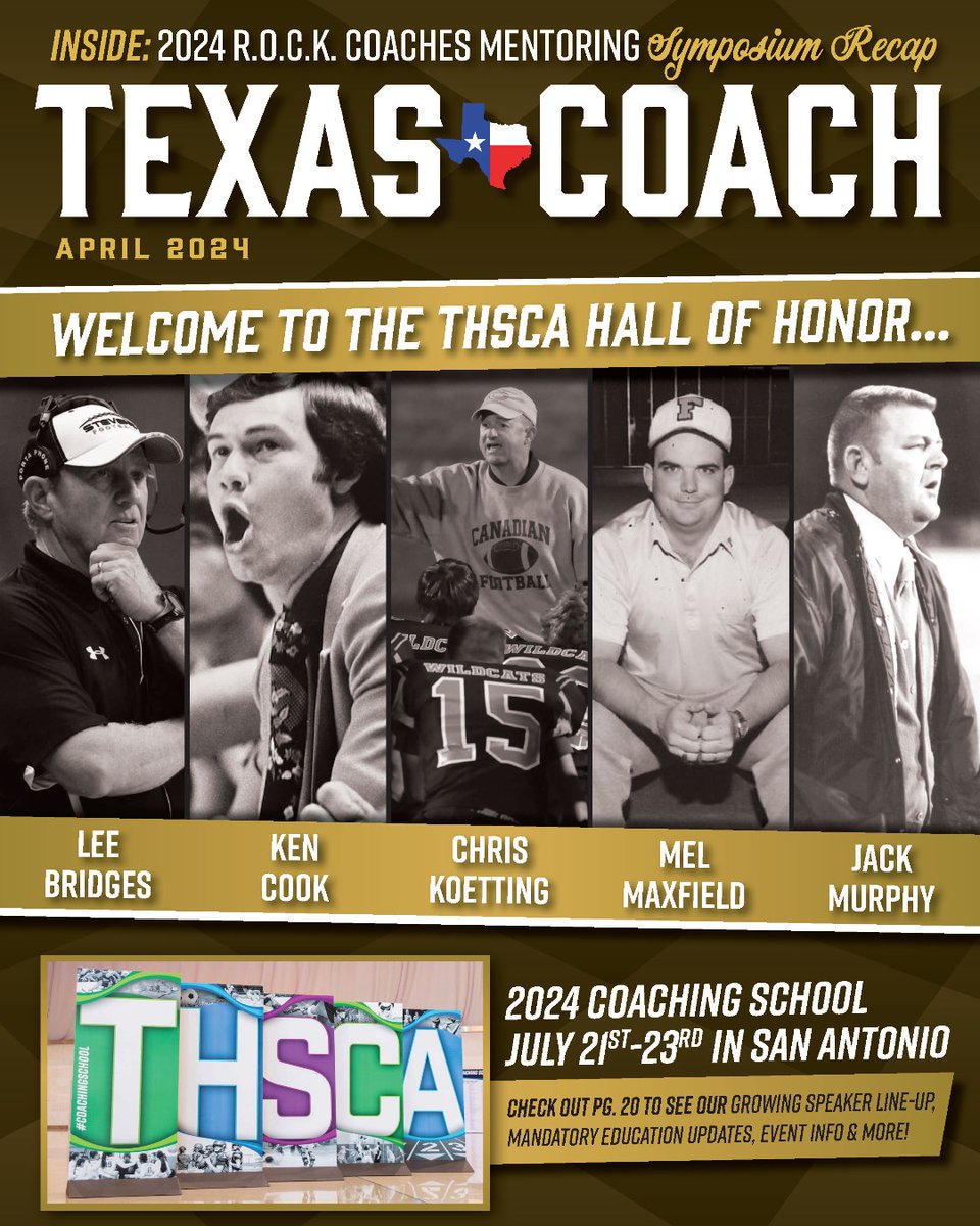 Happy Monday! Be on the lookout for the latest version of the Texas Coach Magazine! 📬📨 This issue features photos from our R.O.C.K. Symposium, information on Coaching School, Hall of Honor inductees, and more! #TexasCoach #THSCA