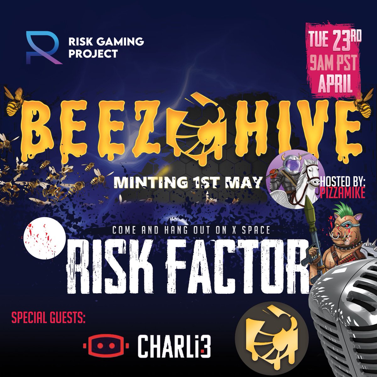 🚨Tuesday’s Risk Factor with @Oraclecharli3 @BeezHiveNFT 🎁 There will be a Giveaway shortly after: 1️⃣-Follow: @riskgamingco @RiskWisePro @Oraclecharli3 @BeezHiveNFT @MiohaelP 2️⃣-❤️🔄🔔 + Tag $RISK & 3 Friends 3️⃣-Listen & Set Reminder: twitter.com/i/spaces/1rmGP… #CNFTGiveaway