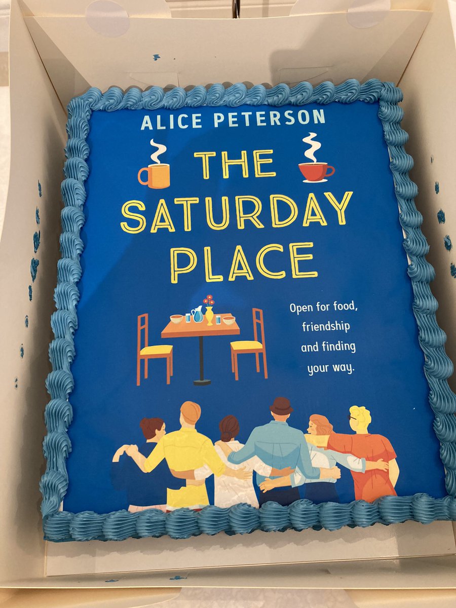 Diana_Beaumont's tweet photo. So lovely to celebrate the publication of THE SATURDAY PLACE by @AlicePeterson1 @bedsqpublishers and the launch of Winchester Book Festival last week. Such a heartwarming and inspiring novel - seen here in cake form. Thanks also to @Bookwells for selling the paper version. https://t.co/B9ws76SSzb