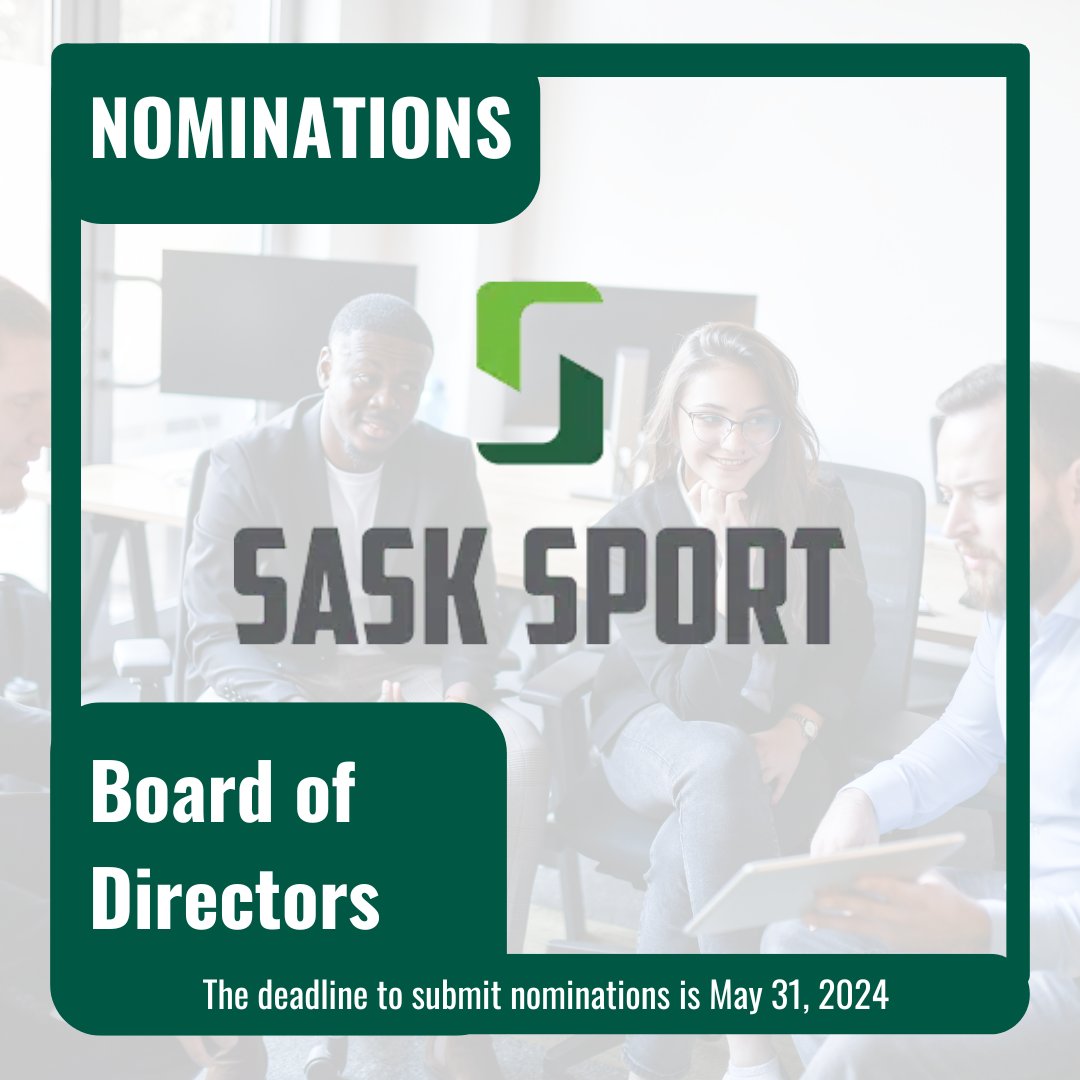 Sask Sport is accepting nominations for their Board of Directors. To nominate someone you can click here: sasksport.ca/board-of-direc… Deadline to submit is May 31, 2024. For more information about Sask Sport, you can go here: sasksport.ca/about-us/ #sasksport #saskatchewan