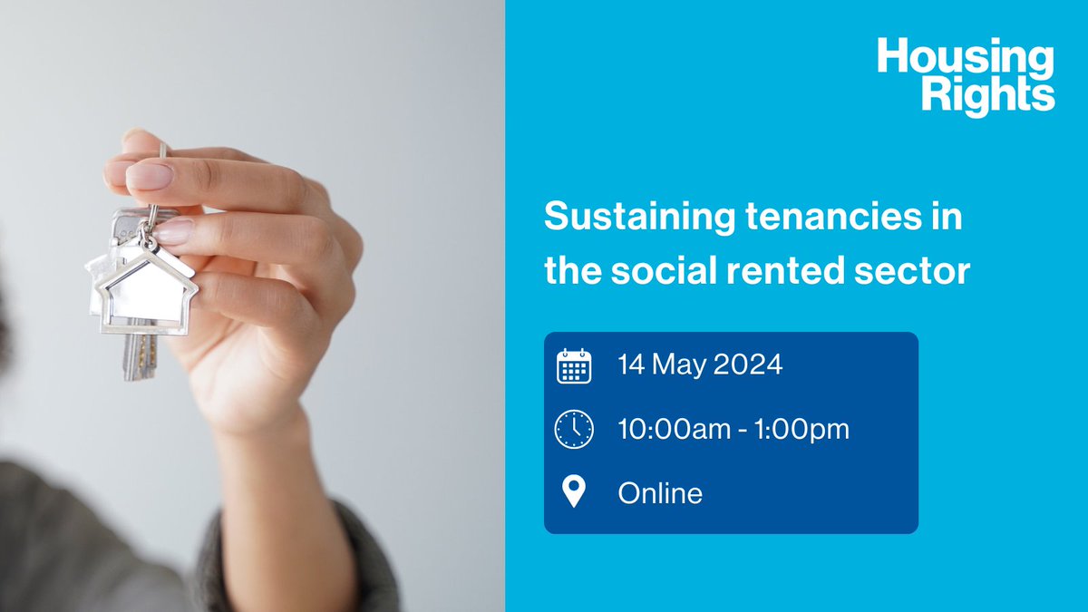 Our April #HousingTrainingCourse 'Sustaining tenancies in the social rented sector' will help you to support clients who are facing difficulties in their current social home. It will cover: •rent arrears •anti-social behaviour •disrepair Book now: housingrights.org.uk/training-and-e…