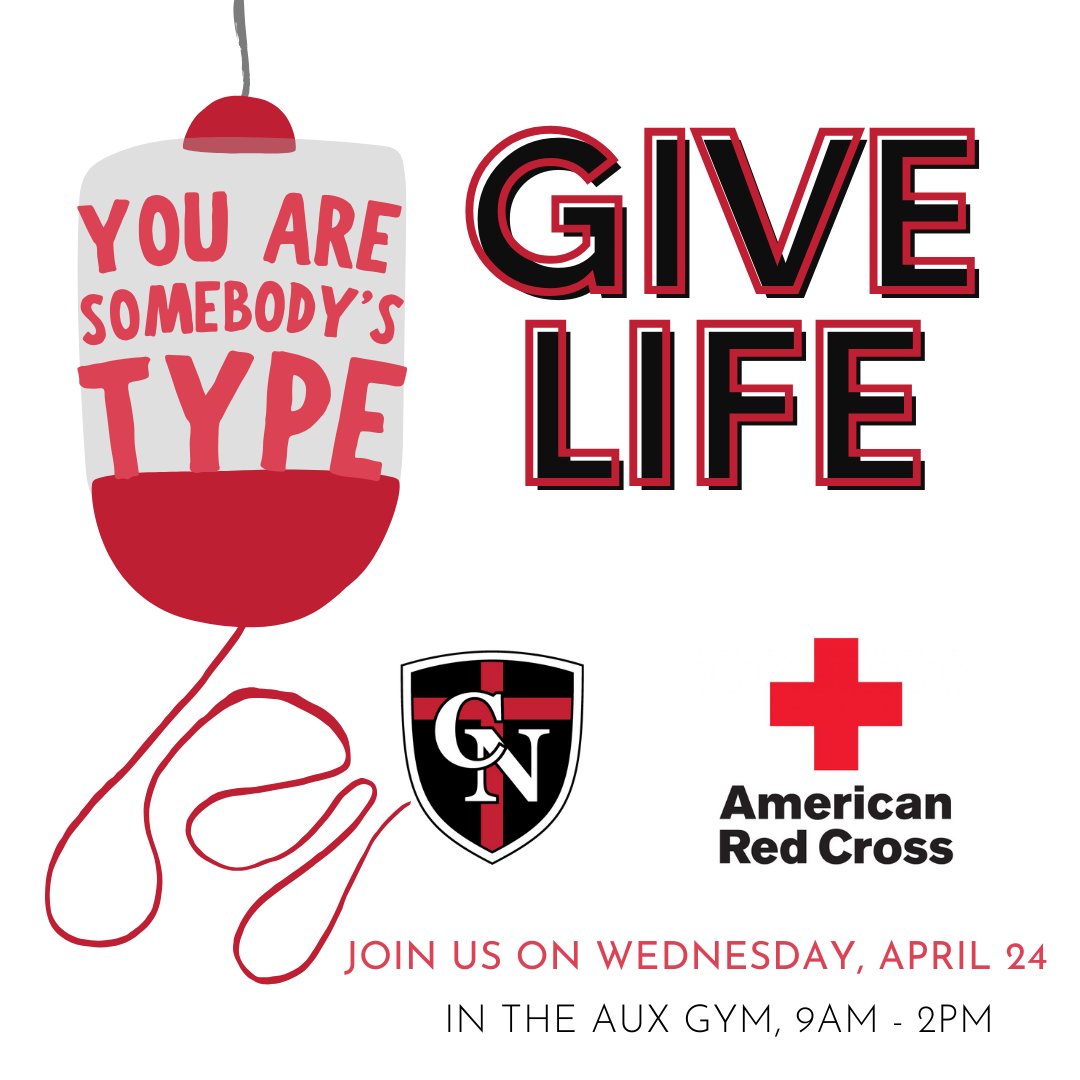 Don't forget to sign up for the blood drive on Wednesday! Every participant will get a $10 gift card + a t-shirt. Give the gift of life by donating blood. Students/ parents/ friends 16+ can participate! (consent form needed for age 16) redcrossblood.org/give.html/driv…