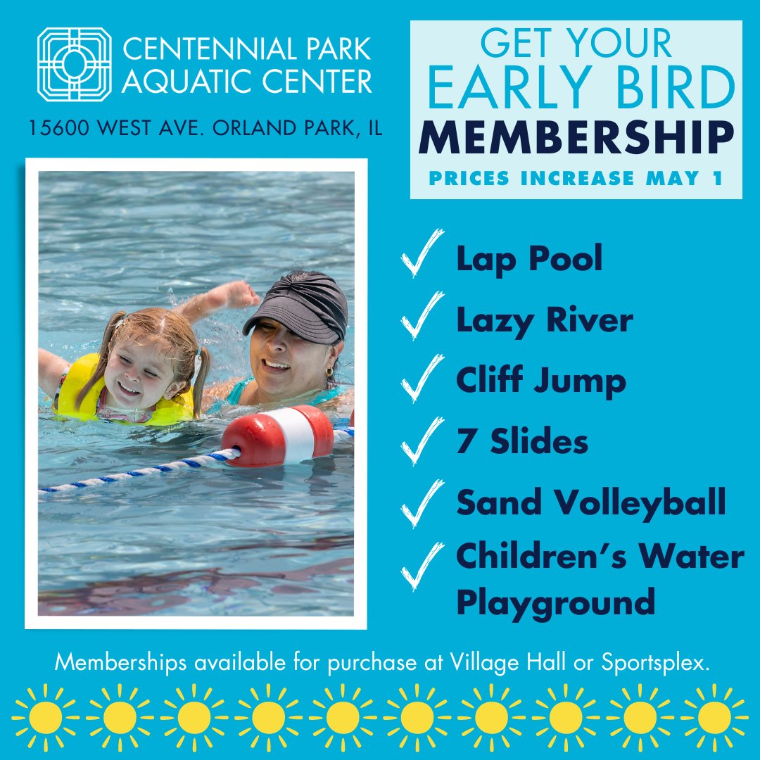 There are only a few more days to take advantage of the Centennial Park Aquatic Center early bird membership! Visit orlandpark.org/cpac while you still can!