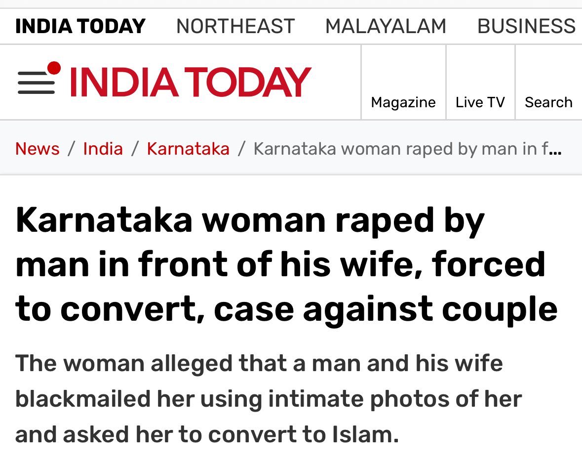 Inclusive Karnataka: A hindu dalit woman raped by a muslim man with help of his wife. •Hindu woman was forced to wear Burqa and was asked to convert into islam. •She was not allowed to wear Kumkum. •According to complaint, Rafik and his manipulated the woman. Rafik took
