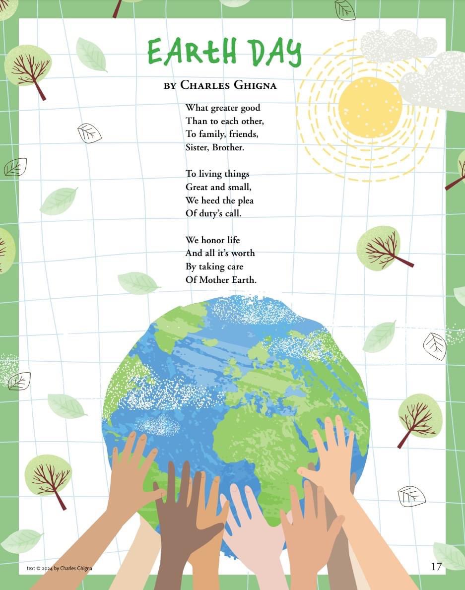🌎 Happy #EarthDay! We're celebrating with this charming poem from CRICKET Magazine by prolific children's author Charles Ghigna, aka @FatherGooze! (It’s also #NationalPoetryMonth!)