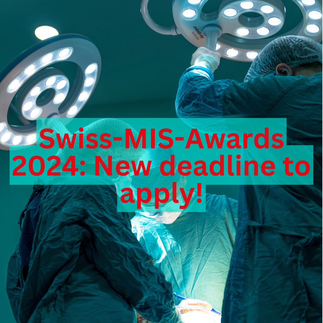 🏆 We are pleased to inform you that we have extended the deadline for the Swiss-MIS Awards to 15th May, 2024 
📲 Please find all information for your application at swiss-mis.ch/prizes/
#minimalinvasive #surgery #awards #publication #research #videoaward #prize #swissmis