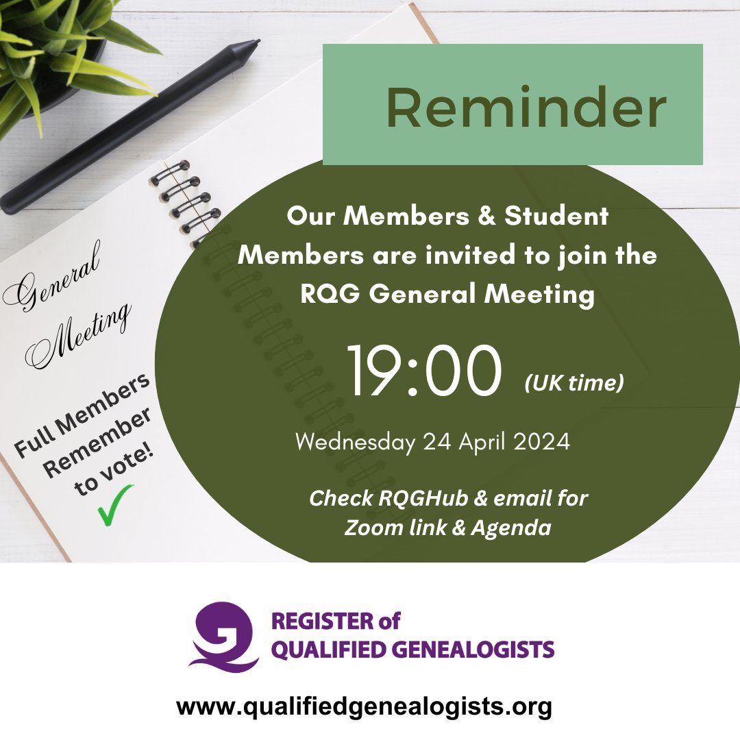 Reminder that the RQG General Meeting for our full & student members is tomorrow evening 7pm (UK) via Zoom, meeting details have been sent out or accessed via the RQGHub our dedicated member platform #CPD #RQGMembership @RegQualGenes