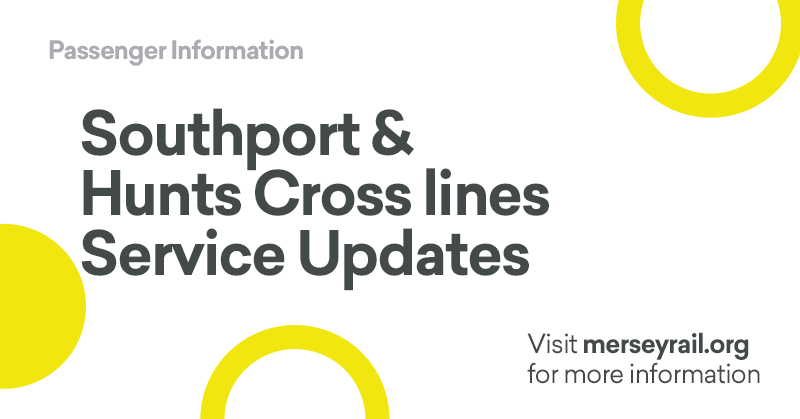 merseyrail's tweet photo. ⚠️ Latest Service Updates

ℹ️ Due to a train fault, some services on the Southport &amp; Hunts Cross lines have been cancelled.

🔗 https://t.co/aPpCnqn5Yb https://t.co/hwqHIFjhp3