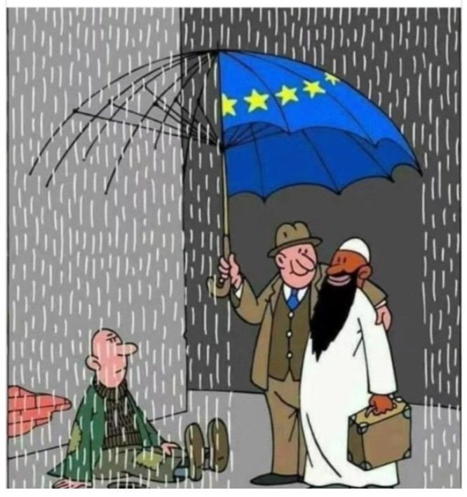Una imagen que muestra cómo la Unión Europea y compañía están ignorando a los europeos, privilegiando a los inmigrantes.