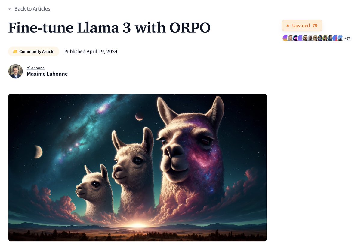 Absolute must read - my favorite tutorial ever 🥇
'Fine-tune Llama 3 with ORPO' -> hf.co/blog/mlabonne/…
