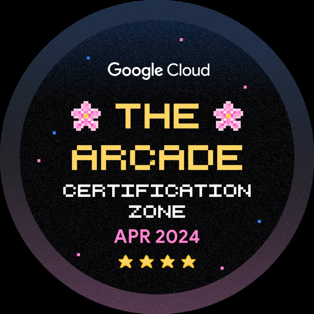 'Just earned my Google Cloud Arcade certificate! 🎉  @GoogleCloud! #CloudGuru #AchievementUnlocked'