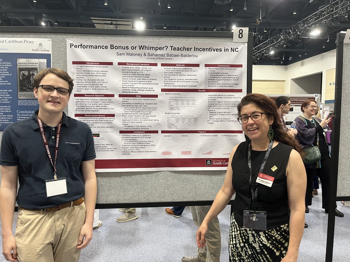 And Sam Maloney's topic is 'Performance Bonus or Whimper? Individual Teacher Incentive Bonuses in North Carolina Public Schools', which was supervised by @orgul_ozturk and @SaharnazBabaei. Sam presented this project to the entire department faculty a few weeks ago!