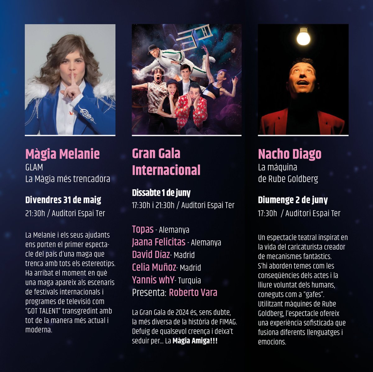 fimagmagia's tweet photo. 💥 Ja tens disponible a la nostra web la venda d'ENTRADES i TOOOOTA LA PROGRAMACIÓ de #FIMAG'24!

🔗 https://t.co/OTZ9RV2TW9 🔗

Estudia't bé totes les propostes, i prepara't el teu itinerari màgic per a gaudir del que t'hem preparat enguany 😉 https://t.co/3J8eStsg8Z