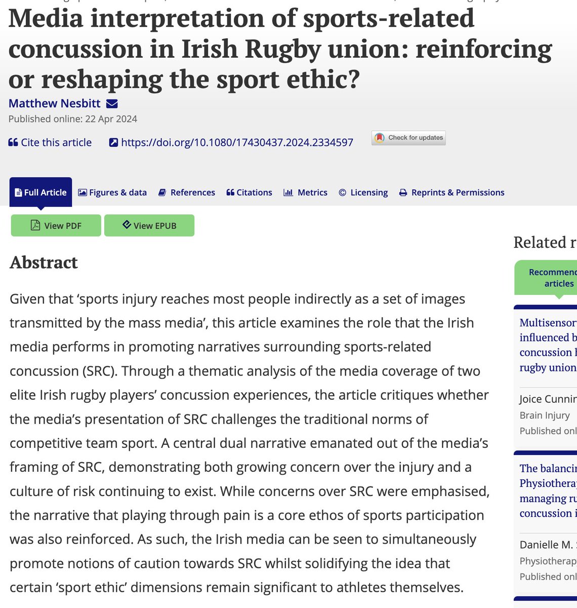 @UlsterSchSport @PhysCstudy And hot of the press, this is Matt Nesbitt's paper. Well done Matt 👏tandfonline.com/doi/full/10.10…