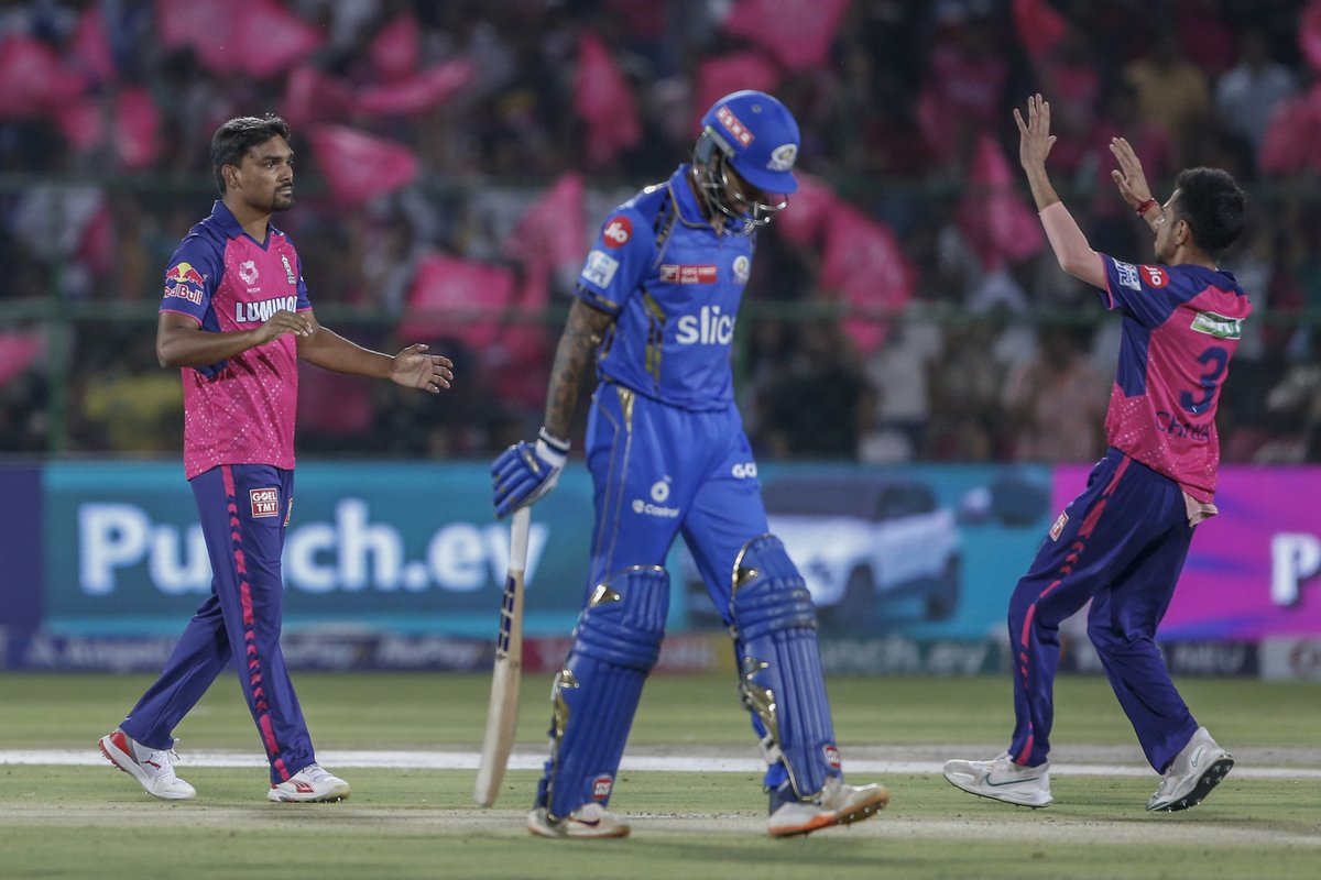 Royals in control! Rajasthan Royals keep Mumbai Indians in check with four wickets in the first eight overs. MI 52/4 in 7.3 overs #IPL2024