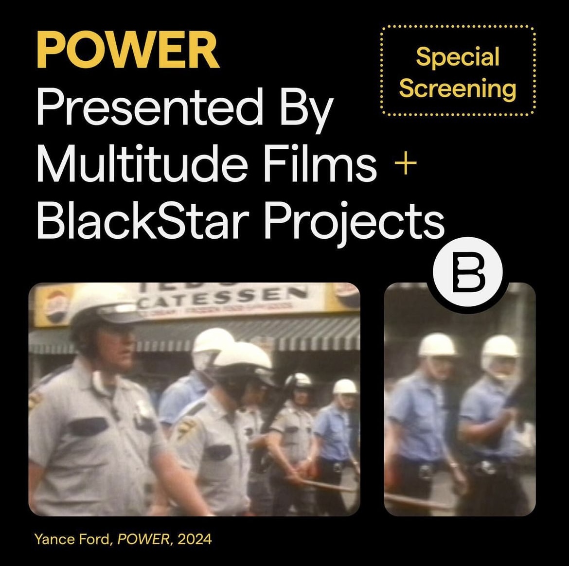 Join us this Thursday, April 25 at 6PM for an exclusive advance screening of POWER, a new documentary that traces the accumulation of money, consolidation of power, and the nearly unrestricted bipartisan support for policing institutions. Register here: blackstar.eventive.org/schedule/660da…